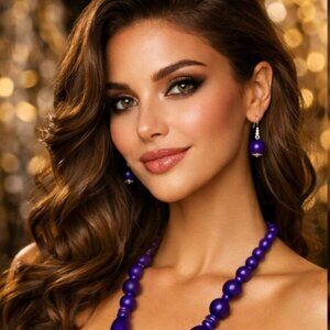 Purple Beaded Necklace & Earrings